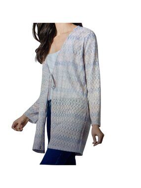 KASPER Women's Tie Front Chevron Knit Cardigan Blue Lotus Large NWT
